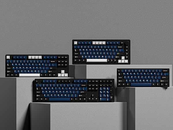Double Shot PBT keycaps, Cherry Profile Keyboard Key cap, black blue white Custom keycaps 75 Percent