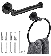 Matte Black Toilet Paper Holder and Hand Towel Ring Set 2 Pieces Bathroom Hardware Accessories Se...