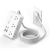 Flat Plug Power Strip Surge Protector, 5ft Ultra Thin Extension Cord with 4 USB Wall Charger(2 US...
