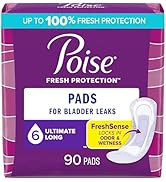 Poise Incontinence &amp; Postpartum Pads for Bladder Leaks, 6 Drop Ultimate Absorbency, Long Length, ...
