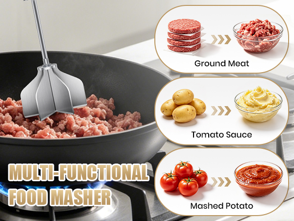 Stainless Steel Meat Masher 6 Blade Ground Beef Chopper Cooking Utensils