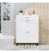 Donext Shoe Cabinet, Freestanding Tipping Bucket Shoe Storage Cabinet with 2 Flip Drawers, Entryw...