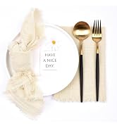 Joanlody Handmade Cloth Napkins 16.5x16.5 Inches Cotton Linen Napkins with Fringe Rustic Bulk Din...