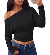 Trendy Queen Off the Shoulder Tops for Women Cinched Waist Shirts 2026 Fall | Asymmetrical Wrap L...