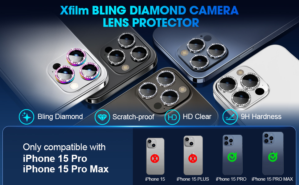 Xfilm iPhone 15 pro max Bling diamond camera lens protector