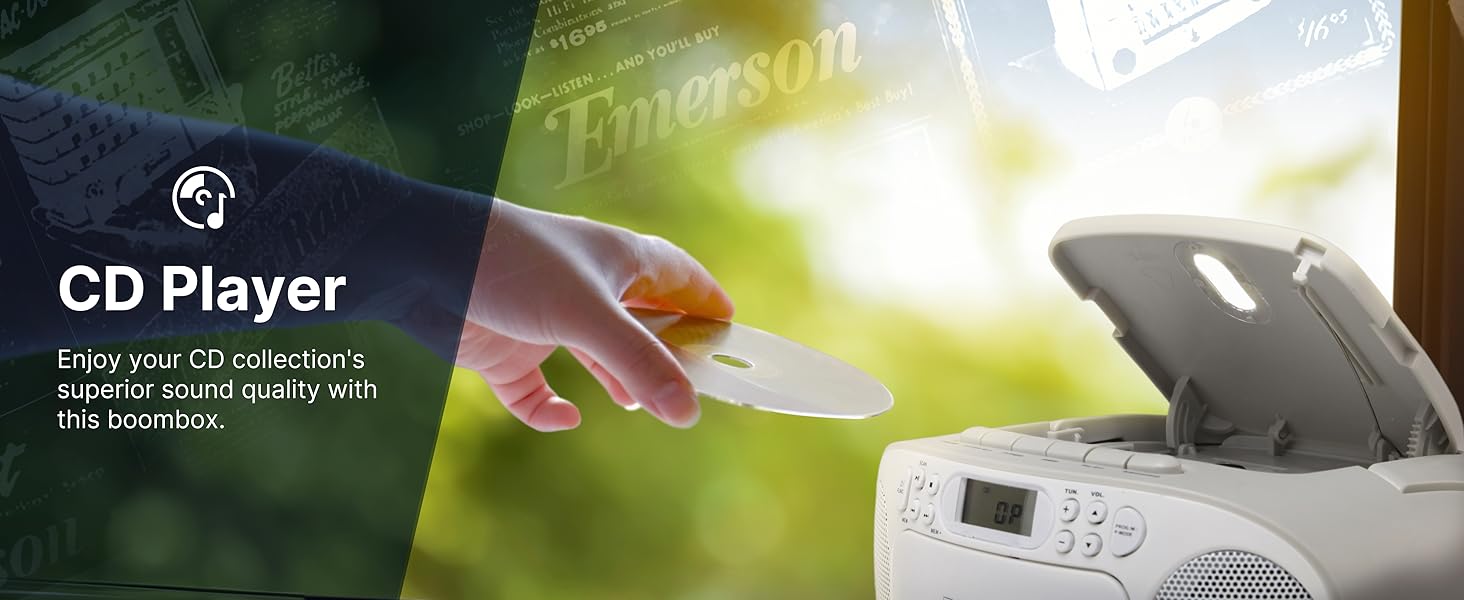 Enjoy your CD Collection with high quality sound using the Emerson EPB-3003 CD Player Boombox.