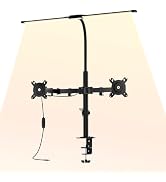 ZUAVIALA Dual Monitor Stand with LED Desk Lamp,Dual Monitor Mount for Desk Holds up to 30 Inches ...