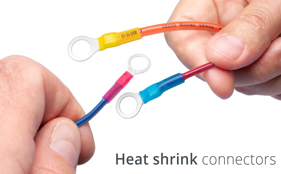 Wirefy Heat Shrink Connectors Ring terminals jar red blue yellow 12-10 16-14 22-16 AWG