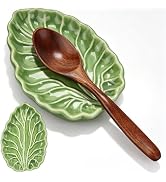 VanlonPro Ceramic Spoon Rest, Cute Green Leaf Shaped Spoon Holder for Stove Top, Kitchen Counter,...