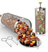 Rolling Grill Basket 2-Pack,304 Stainless Steel Grill Basket with Removable Wooden Handle,BBQ Too...