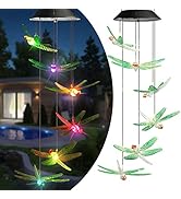 Toodour Solar Wind Chimes Dragonfly, Color Changing Solar Lights Outdoor, Gardening Gift, Birthda...