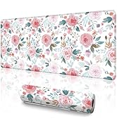 Pink Floral Mouse Pad (31.5 x 11.8 Inch), Large Watercolor Rose Desk Mat, Cute Botanical Pattern ...