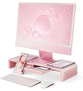 Pink Monitor Stand Riser, Klearlook Foldable, Height Adjustable Computer Stand, Desk Shelf Riser ...