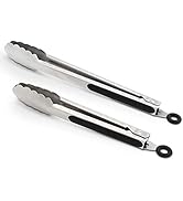 304 Stainless Steel Kitchen Cooking Tongs, 9" and 12" Set of 2 Sturdy Grilling Barbeque Brushed L...