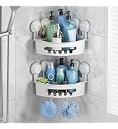 TAILI Suction Corner Shower Caddy, Bathroom Shelf Storage Basket Wall Mounted Organizer for Shamp...