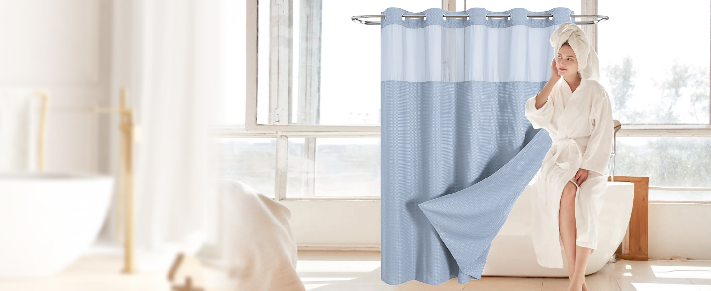 shower curtain no hooks with liner