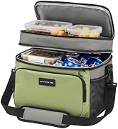 OVENTE Collapsible Soft Cooler Bag, Insulated Lunch Bag, Green CCBI024GG | With Double-Deck Leakp...