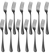 XXZWSJSH 12-Piece Black Dinner Forks, Forks Silverware (8 inches), Food Grade Stainless Steel Fla...