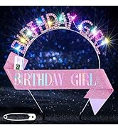 Uranian Light Up Birthday Headbands and Sash LED Rhinestone Halo Crowns Glow Birthday Party Favor...