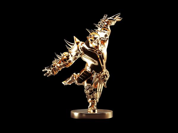 -Golden orc statue floating in space