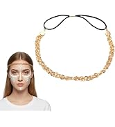 ZGLUZP 1Pc Gold Elastic Metal Headband Sparkly Braided Hair Pieces Bohemian Hair Chain Accessory ...