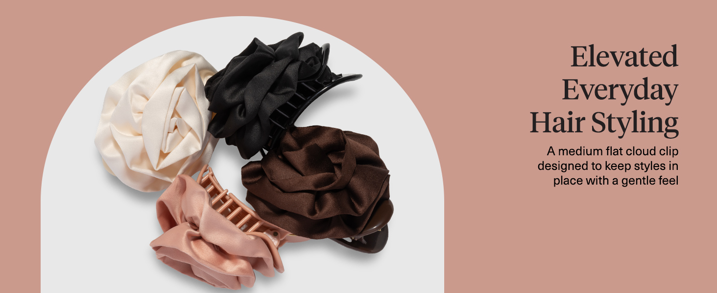 Kitsch Medium Satin Rosette Flat Claw Clips for Women - Stylish Flat Hair Clips,