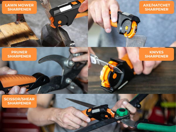 Knife Garden Tool Multi-Sharpener for Lawn Mower Blade, Axe, Hatchet Machete Pruner Shears, Scissor