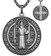 Anwlki St Benedict Necklace Saint Benedict Medal Bless Safety Religion Pendant Gift for Men, Wome...
