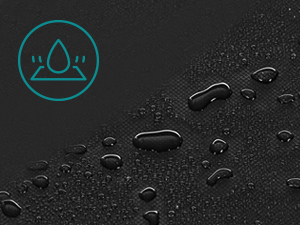 Dark background with water droplets and a teal circular icon containing a water drop symbol.