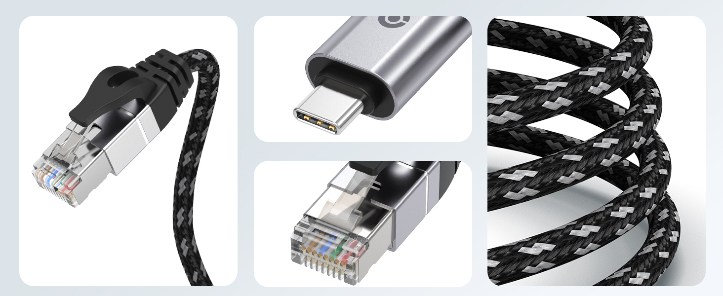 Durable USB C Ethernet Cable with Premium Aluminum Connectors and Braided Exterior