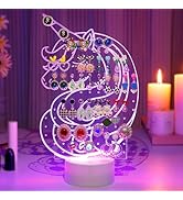Unicorn-Shaped Earring Holder Organizer for Girls, 7 Colors 9 Modes LED Light Up Acrylic Earrings...
