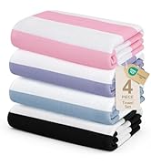 Touchat 4 Pack Beach Towels Cabana Stripe 280GSM Polyester Lightweight Quick-Dry Swim Pool Towel,...