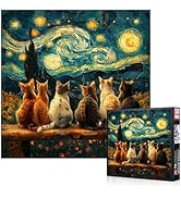 500 Piece Jigsaw Puzzle for Adults - Van Gogh Style Starry Night Cats Puzzle, 18.1" Whimsical Fel...