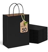 MESHA 8x4.25x10.5 Inch Black Kraft Paper Gift Bags with Handles, 50-Pack Recycled Reusable Shoppi...