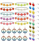NEBURORA 30Pcs Hippie Accessories 60s 70s Hippie Costume Accessories Set Daisy Headband Peace Sig...