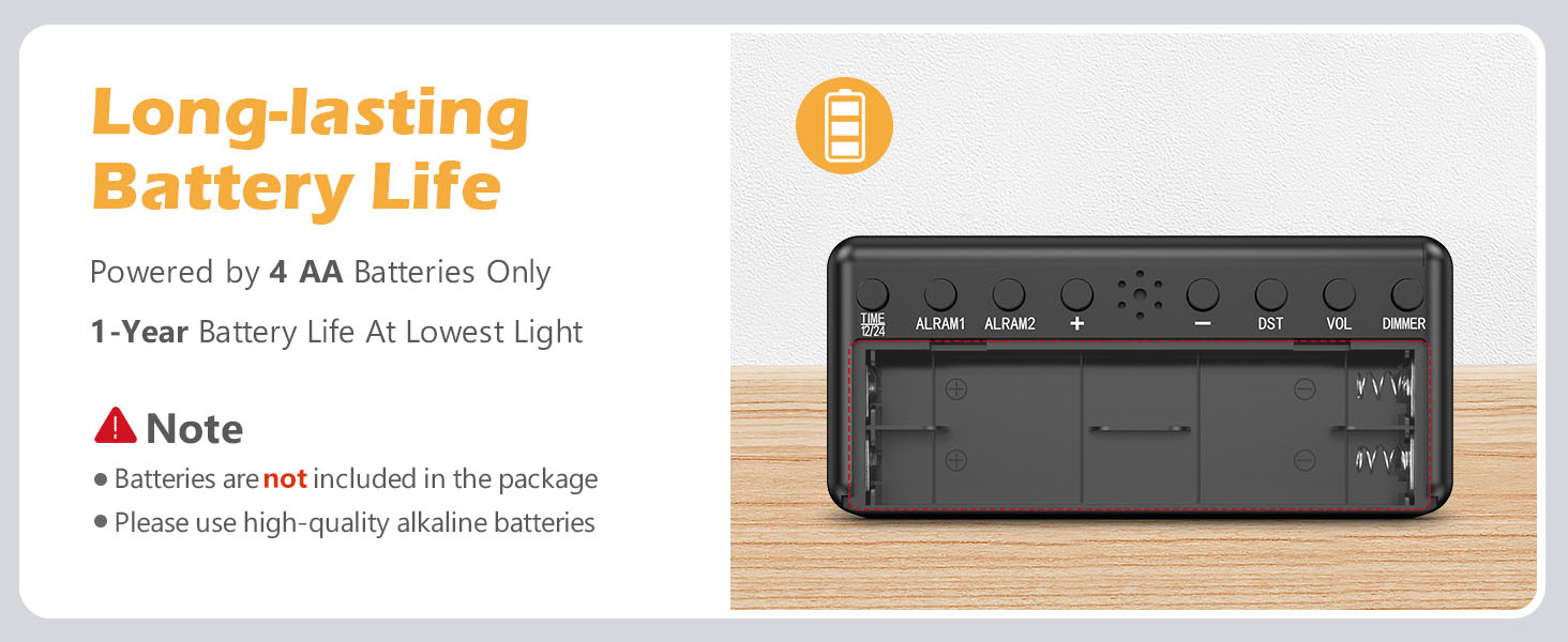 Battery Operated Digital Clock, Dual Alarm Clocks