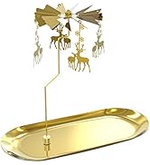HEYLOURB Christmas Spinning Candle Holder,Gold Metal Spinning Flying Deer Tea Lights Candle Holde...