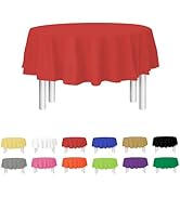 Red Disposable Plastic Tablecloth for Round Tables (12 Pack) 84 inches Table Cloths for Parties, ...