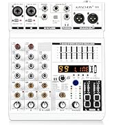 4 Channel Audio Mixer with Bluetooth, Sound Mixer Board with 99 DSP Effects, 7-Band EQ, 48V Phant...