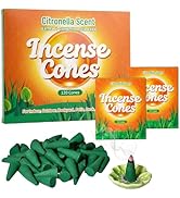 SCENTORINI Citronella Incense Cones (120 Cones), Lemongrass Scented Incense Cones with 1 Holder, ...