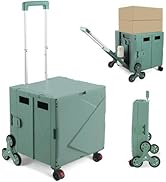 76L Folding Utility Cart Portable Rolling Crate Handcart Shopping Collapsible Tool Box with Stair...