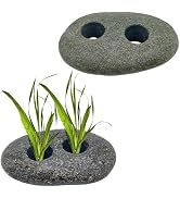 2PCS 0.8" 2 Holes Natural River Stone Plant Weights for Aquarium,Pebble Aquatic Plants Fixed Ring...