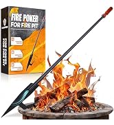 [UPGRADED] 40” Long Monolithic Design Fire Poker for Fire Pit with Blower Poke Function, Wooden H...