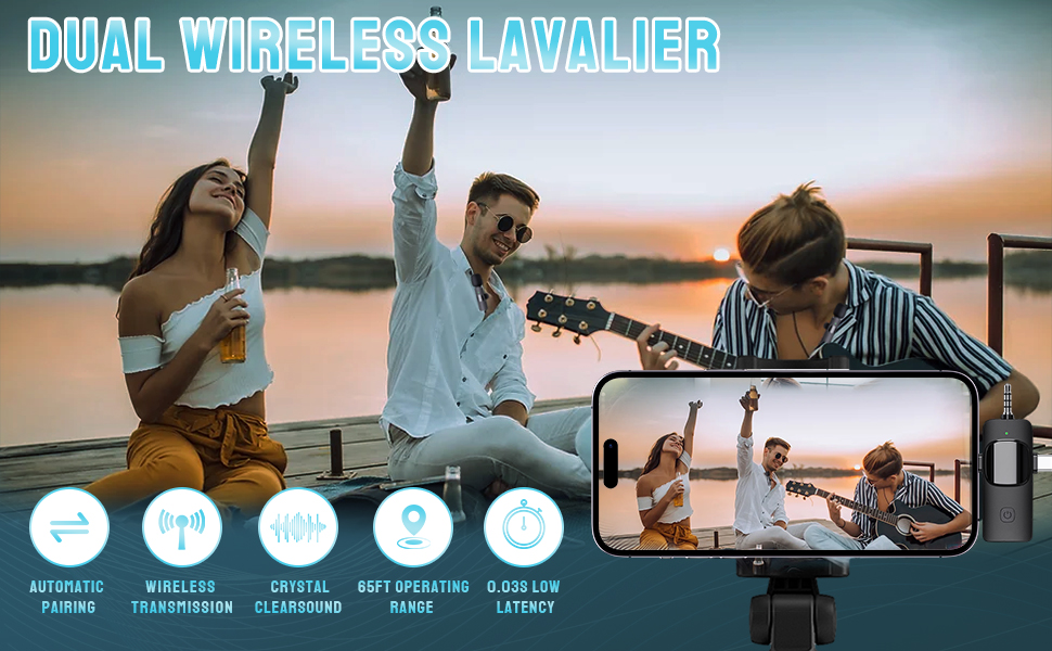 3 in 1 Wireless Microphone for iPhone, Camera, Android, iPad