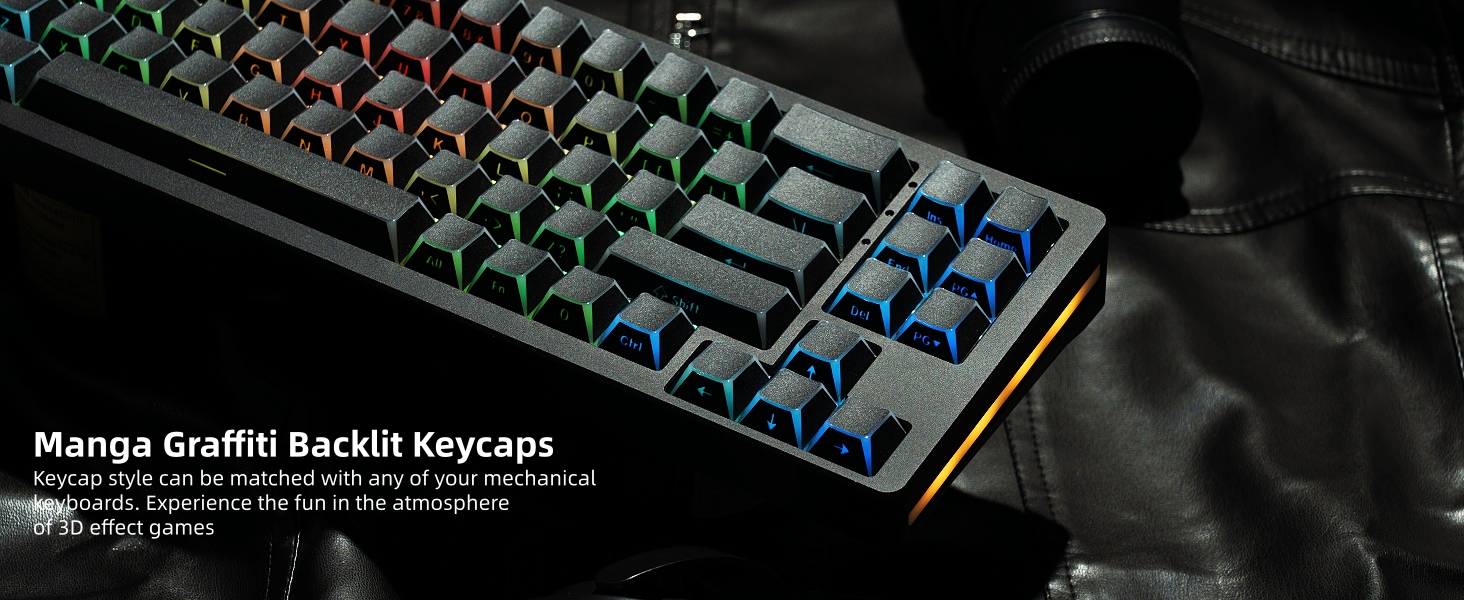 PBT Shine Through Keycaps Manga White, OEM Profile Side Printed Custom Key caps