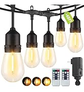 Larkvue 48FT Outdoor String Lights with Remote, Dimmable Patio Lights with 15+2 LED Waterproof Sh...