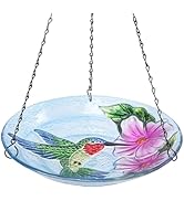 MUMTOP Hanging Bird Baths for Outdoors - Glass Bird Bath, 11 Inch Hanging Bird Bath Hummingbird B...
