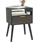 MaxSmeo Black Nightstand with Drawer, Mid Century Modern Bedside Table with Open Shelf Storage, E...