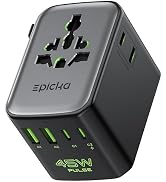Epicka Pulse Duo 45W Universal Travel Adapter, International Power Adapter with PD &amp; QC 3.0 Fast ...