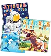 homicozy 3PCS Sticker Paint Books for Kids Ages 4-10,Dinosaur Astronaut Ocean Animals Designs Pai...